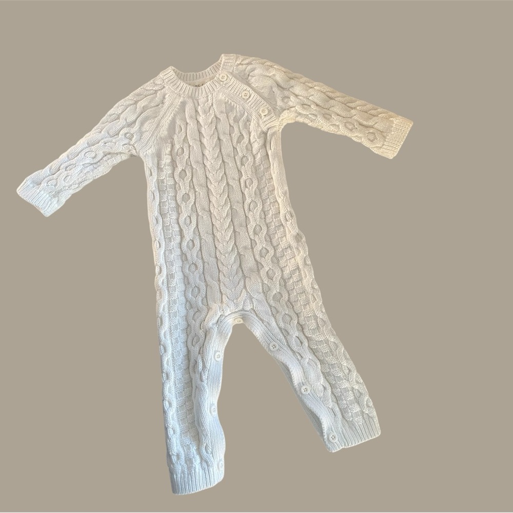 Henry Hope Romper Baby Unisex White Cable‎ Knit Pajama Size 6-12 Month One Peace